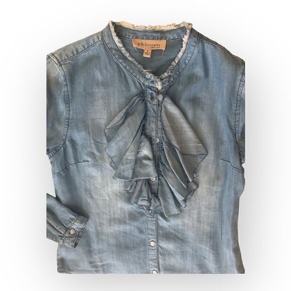 Philosophy Di Lorenzo Serafini Jean Ruffle Blouse, Button-down Top, NWOT, Small - Picture 2 of 3